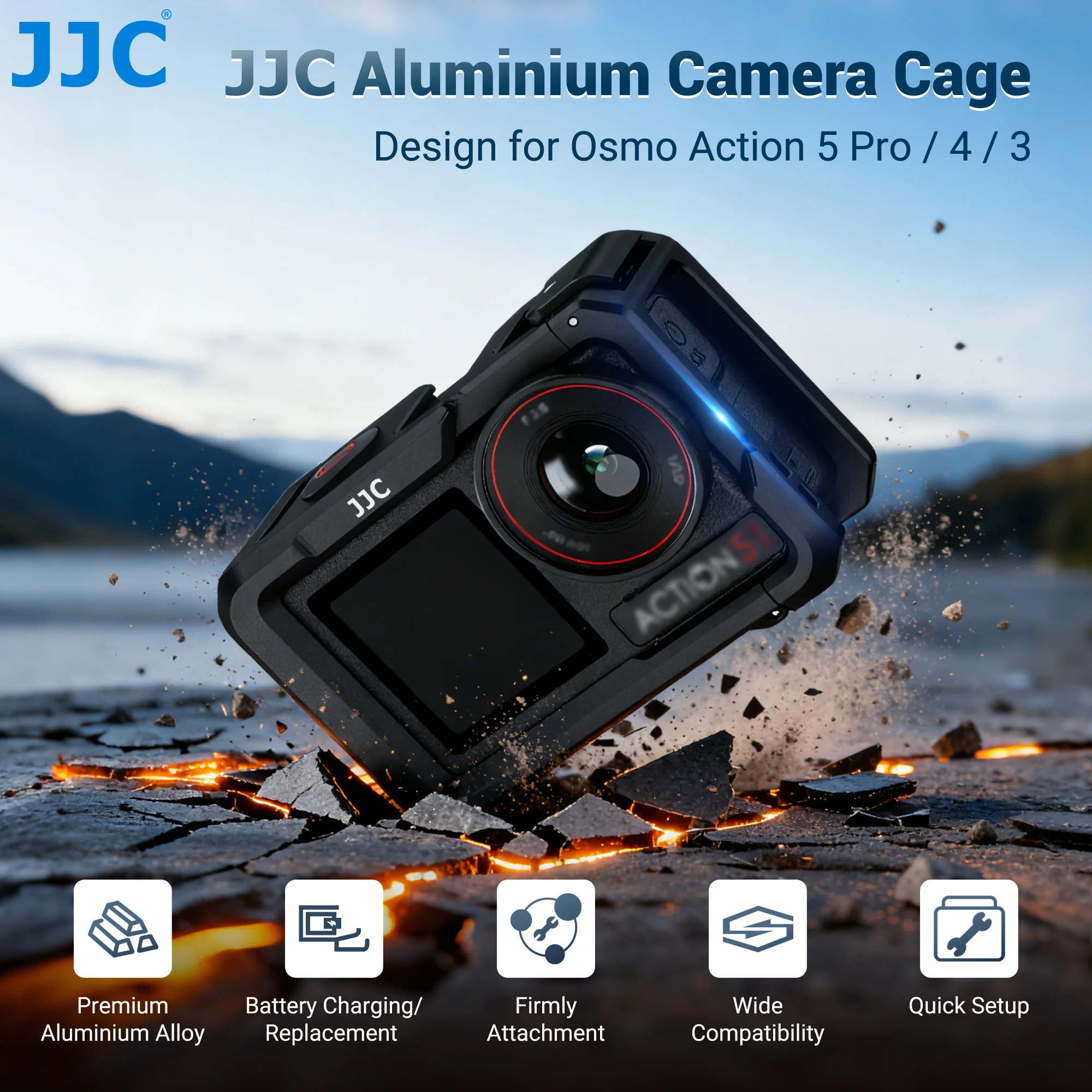 JJC Metal Cage for DJI Action 5 Pro Action 4 3 Accessories Protective Cage Frame Compatible for DJI Mic LED Camera Grip Kit