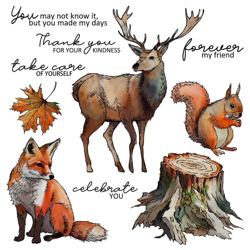 Nature Animals Cutting Dies Clear Stamps Fox Deer Squirrel DIY Scrapbooking Metal Dies Silicone Stamp For Cards Album