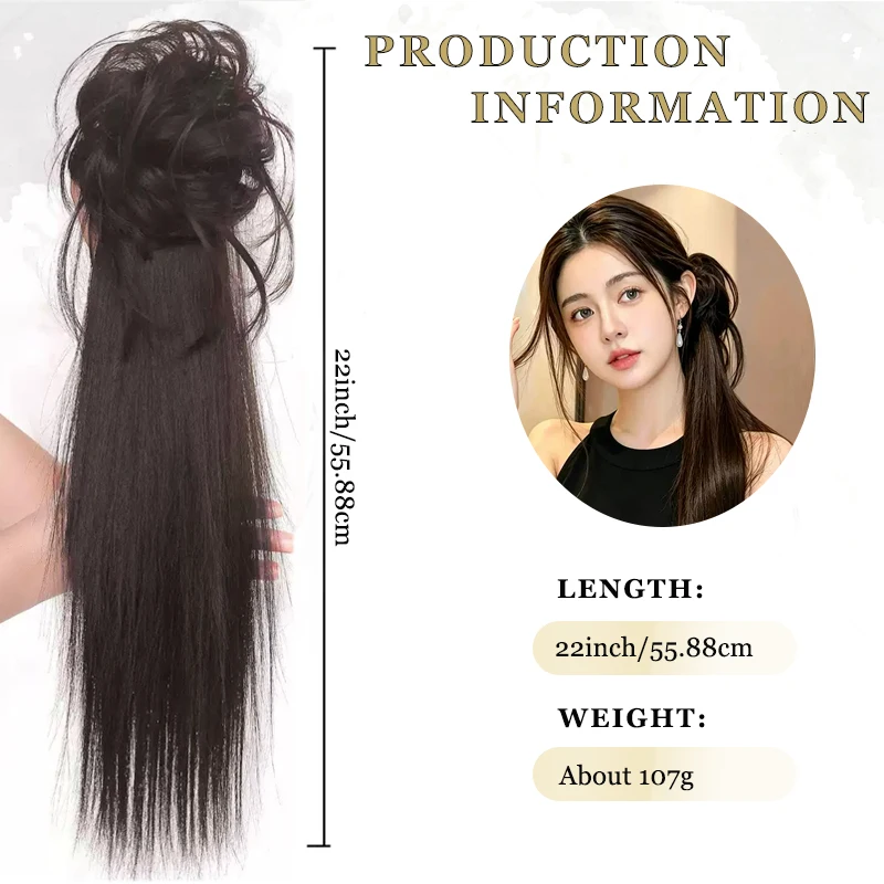 Synthetic Claw Clip Ponytail Wig Long Straight Hair Bun Retro Side Ponytail Hair Extension Women Daily Festival Hair Accessories