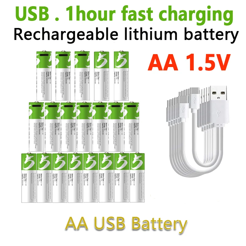 AA USB Rechargeable Lithium Ion Battery 1.5V AA 2600mwh Power Bank Lifepo4 Batteries Aaa Recharable Lipo4 Recharchable Original