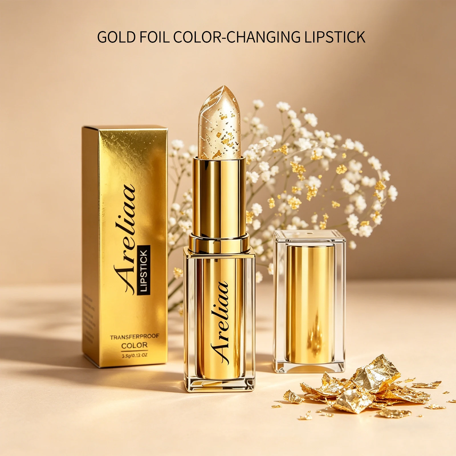 Gold Foil Adaptive Lipstick Moisturizing Lip Balm Fading Lips Lines Lock Water Glossy Shine pH Color Changing Lip Gloss Makeup