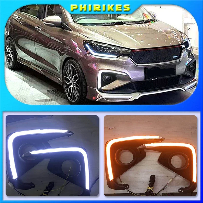 

2Pcs LED Daytime Running Light For Suzuki Ertiga 2018 2019 DRL Fog Lamp Cover Headlamp Yellow turn signal