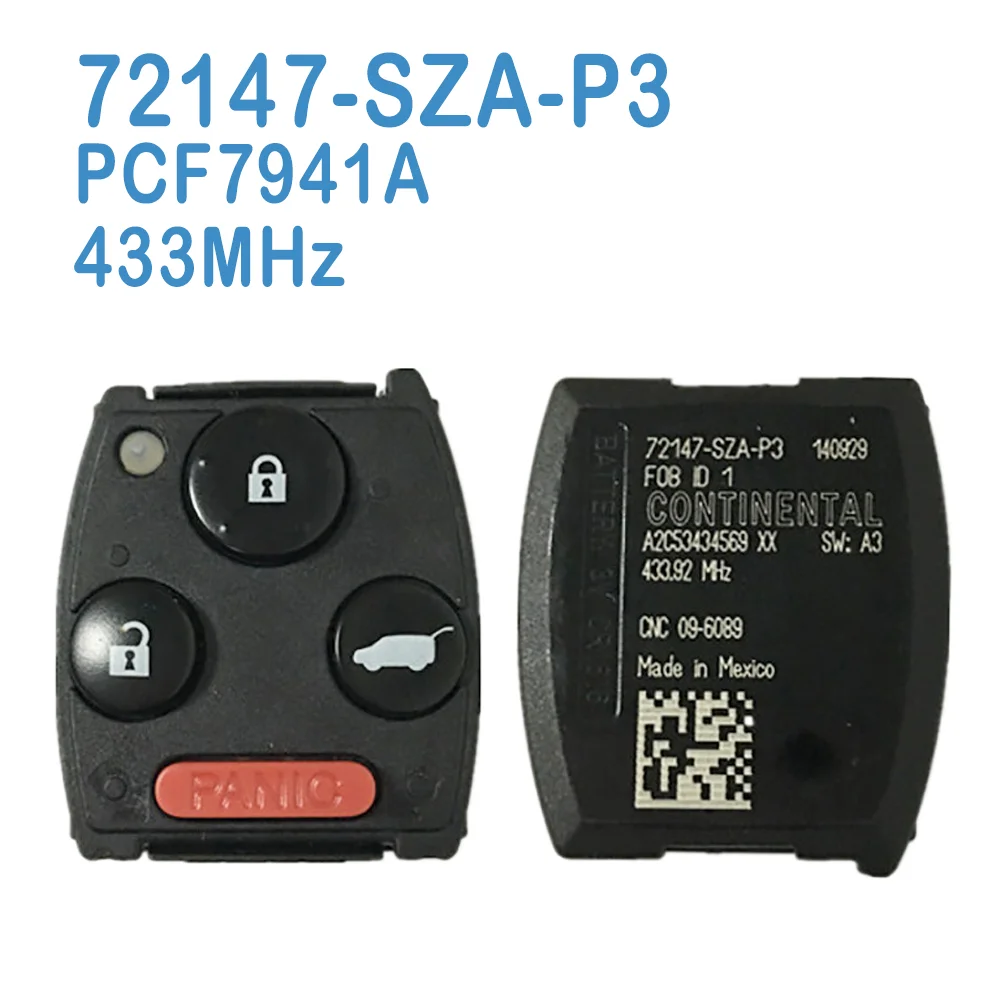 

2 Pcs/lot 72147-SZA-P3 Original Auto Smart Remote Interior 433MHz 3+1B PCF7941A Chip Car Key Fob For Honda Pilot 2009-2016