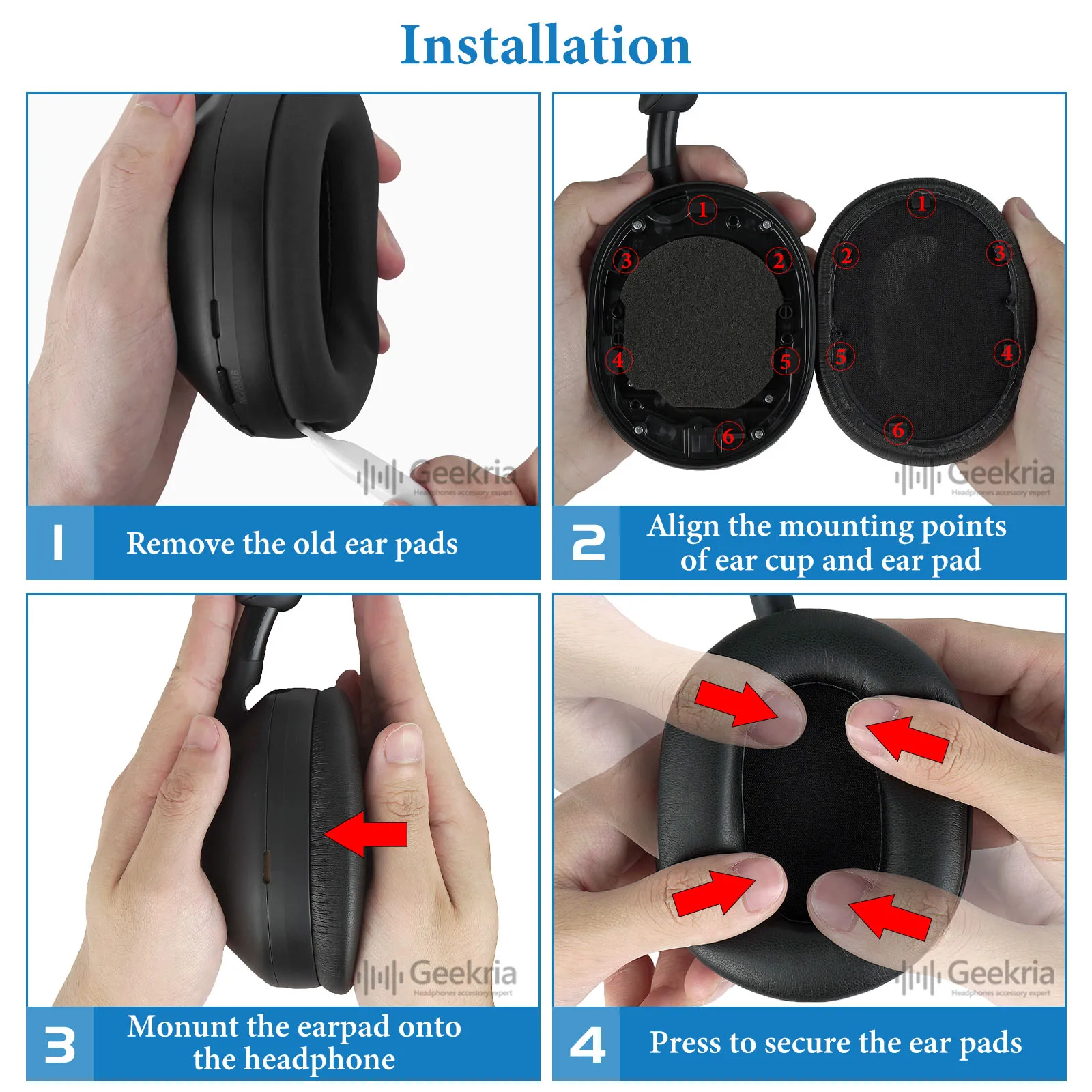 Geekria QuickFit Replacement Ear Pads for Sony WH-1000XM5, WH1000XM5 Wireless Headphones