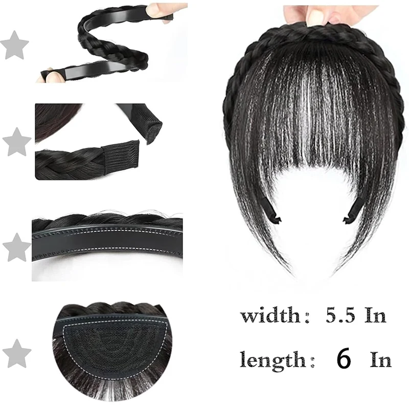 Peluca sintética con flequillo y patillas, diadema trenzada a la moda, diadema trenzada para mujer, extensión de cabello, pelucas trenzadas con flequillo