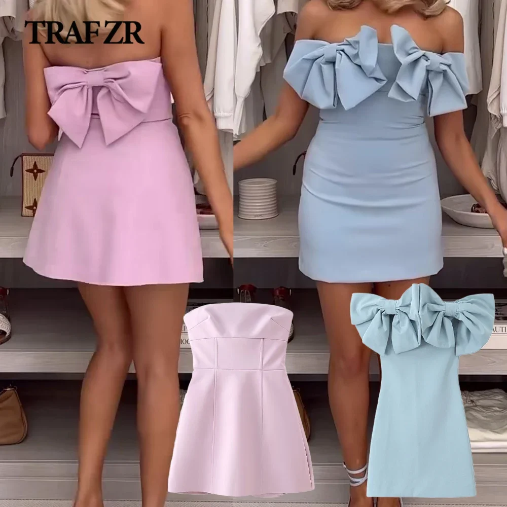 TRAF ZR High Street Mini New Gown Bandeau Strapless Vintage Fashion Summer Dresses 2024 Elegant Chic Party Dress Vestidos Mujer