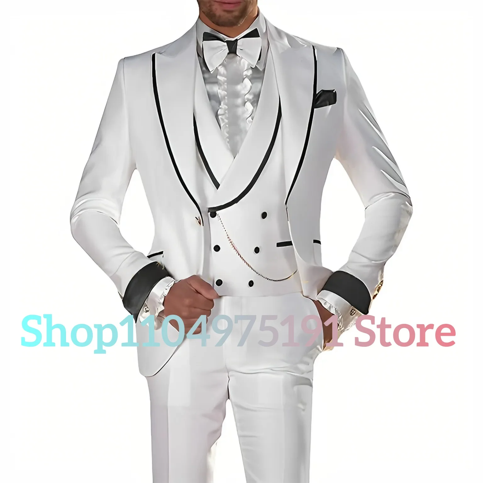 Esmoquin de boda para hombre, traje ajustado de 3 piezas, chaqueta con un botón, chaleco, pantalones, conjunto de cóctel, fiesta