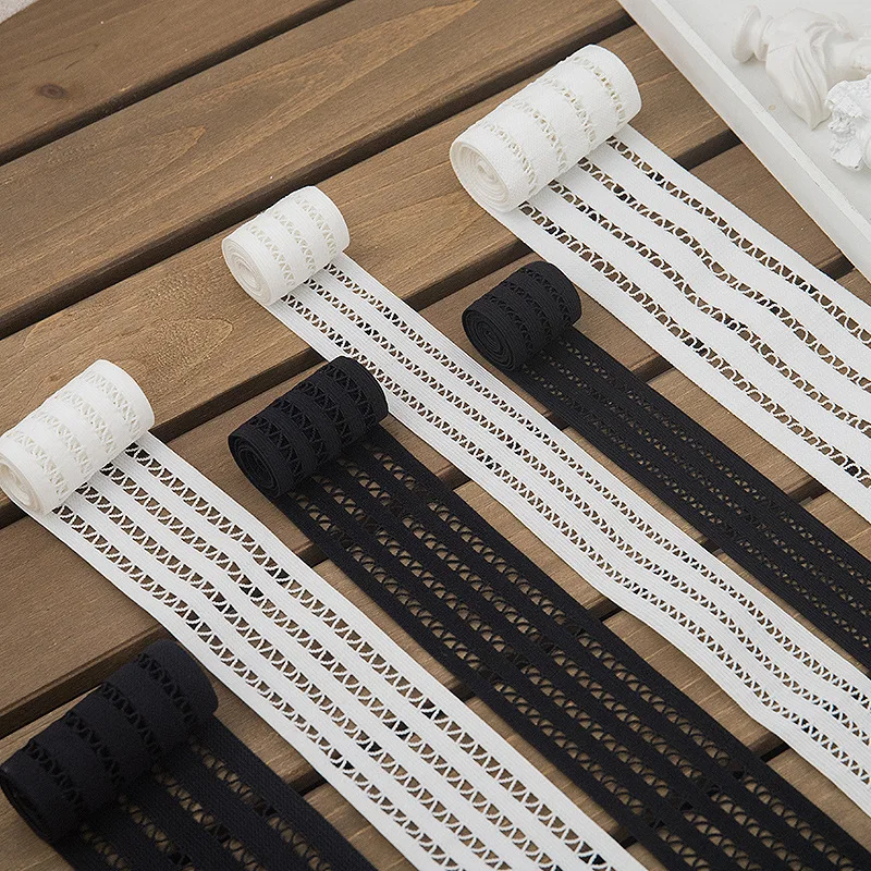 Black White Elastic Knitted Ribbon 3 5 7cm Stretch Belt for Women Kids Dress Home Textile Accessories