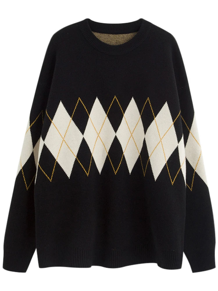 سترة نسائية جديدة لعام 2025 من Thiened فضفاضة كسول Sle Bla سترة حلوة مطبوعة طويلة Sve مستديرة Ne Spring Faion ملابس خارجية #5