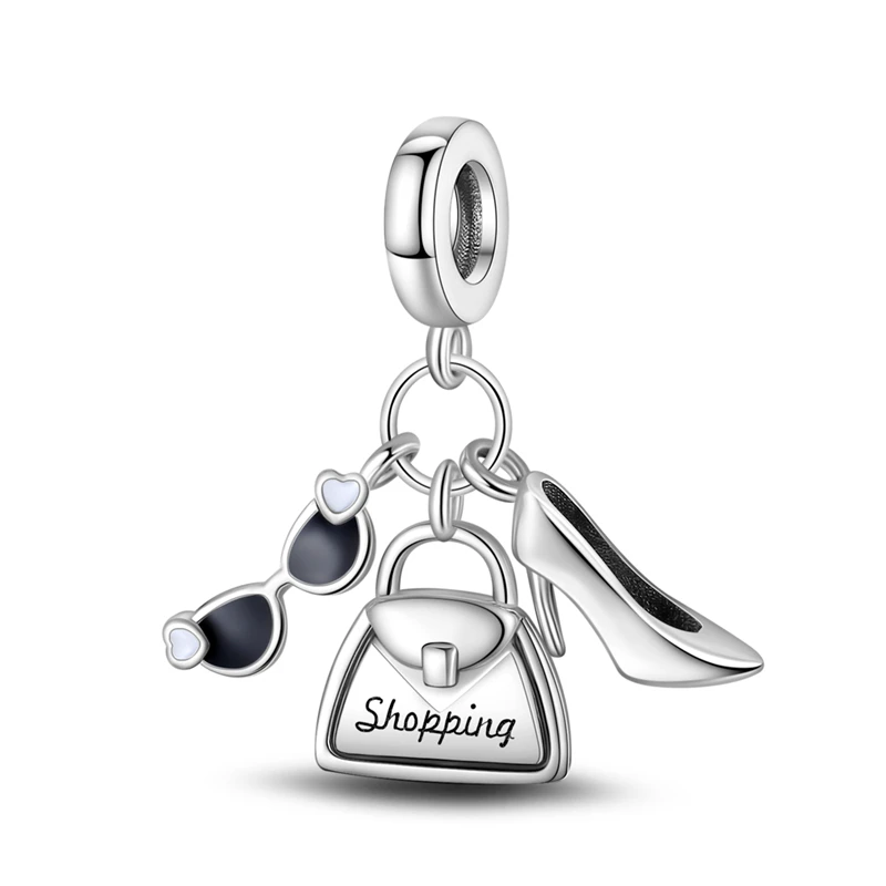 

Лидер продаж, подвески из стерлингового серебра 925, бусины для путешествий, солнцезащитные очки на высоком каблуке, сумка, подвески, подвеска для браслета, женские ювелирные изделия, подарки