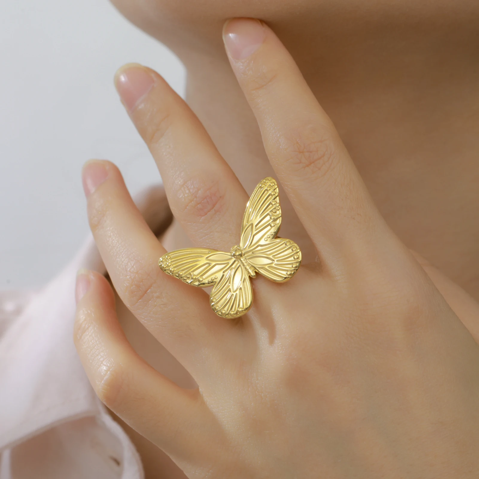 COOLTIME Schmetterling Offenen Frauen Ring Edelstahl Mode Einstellbare Finger Ring Schmuck Zubehör Großhandel Neue – Detail 11
