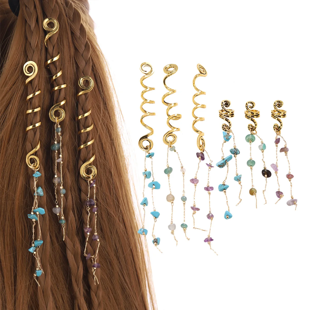 Colgante de anillo de pelo trenzado exagerado y distintivo, trenza en espiral de estilo étnico, anillo de pelo retro y hebilla para el cabello