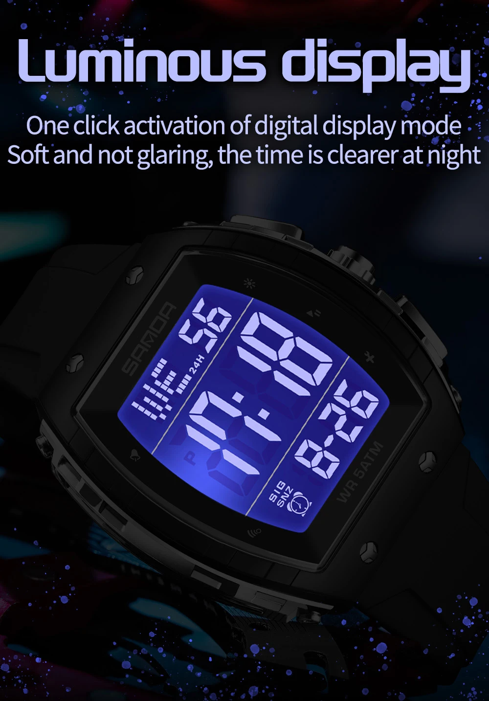 Fashion SANDA New 6258 ساعة إلكترونية للرجال رياضية متعددة الوظائف مقاومة للماء LED ساعة رقمية إلكترونية للرجال