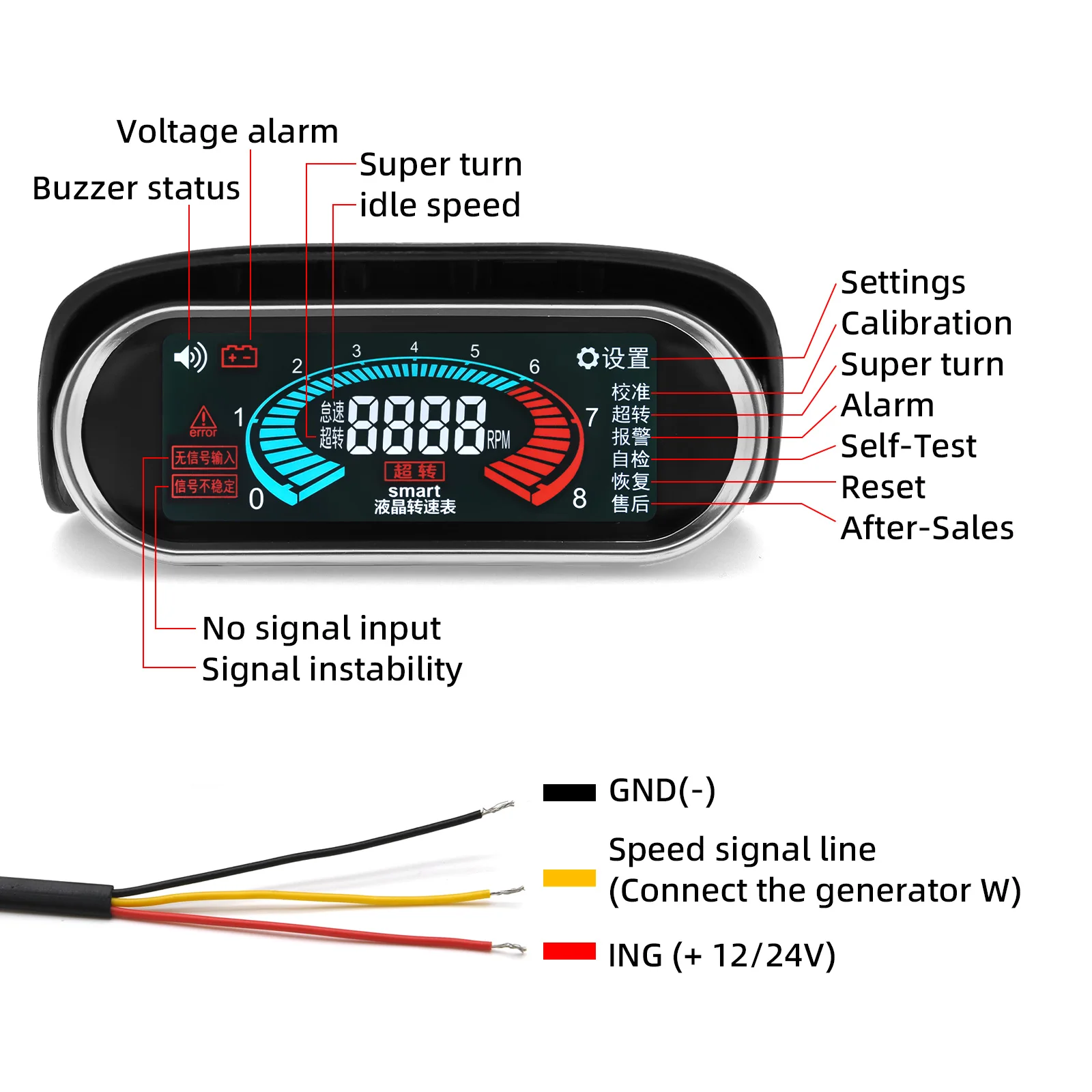 12V24V Universal Auto Car LCD Tachometer Digital Engine Tach RPM Gauge Car Motorcycle rpm Meter for Boat Diesel Motor Excavator view 5