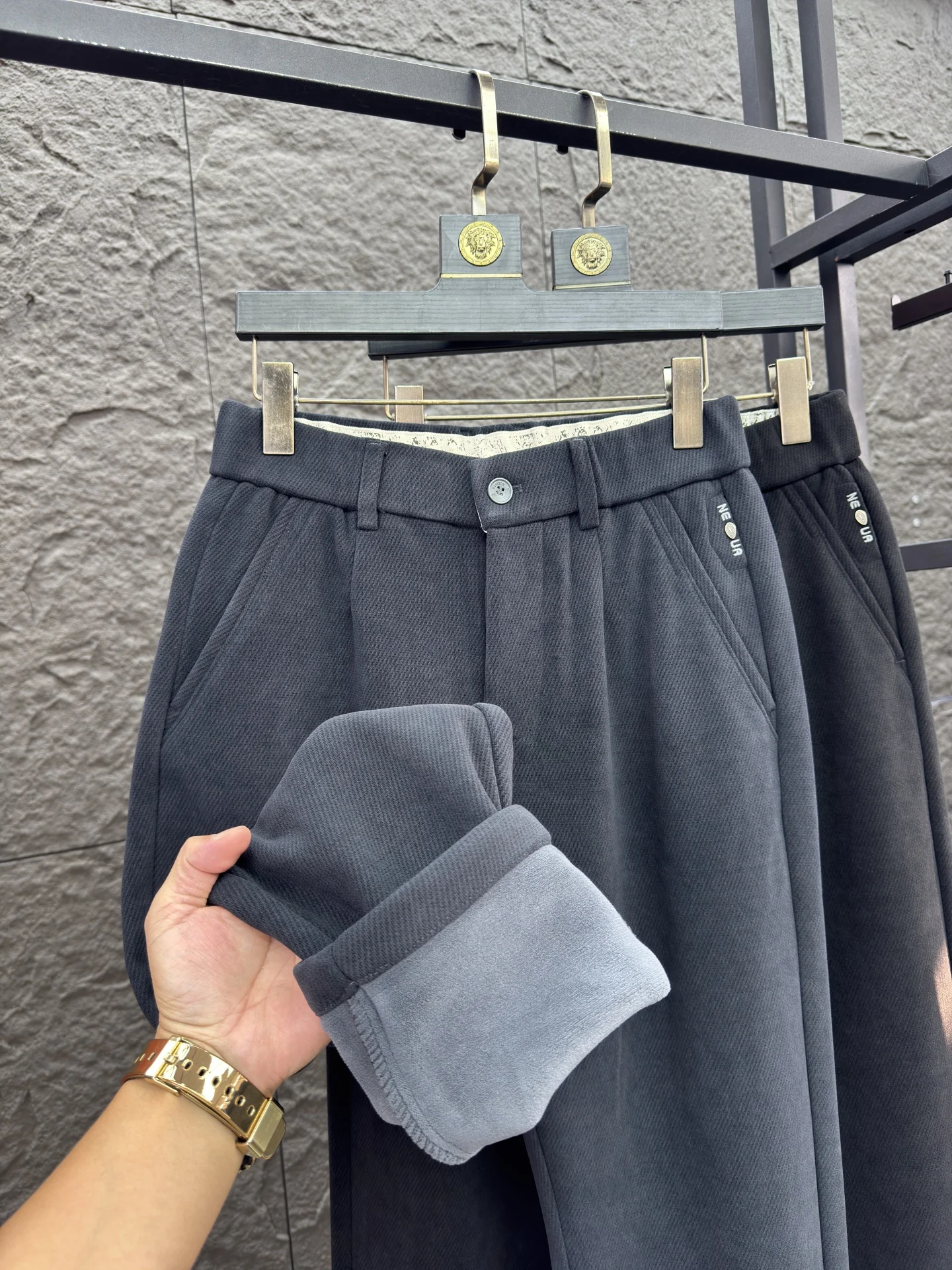 

Men's Fce Lined Embroidered Thiened Straight Leg Casual Pants Comfortable Warm Slim Fit Winter High Quali Stitching