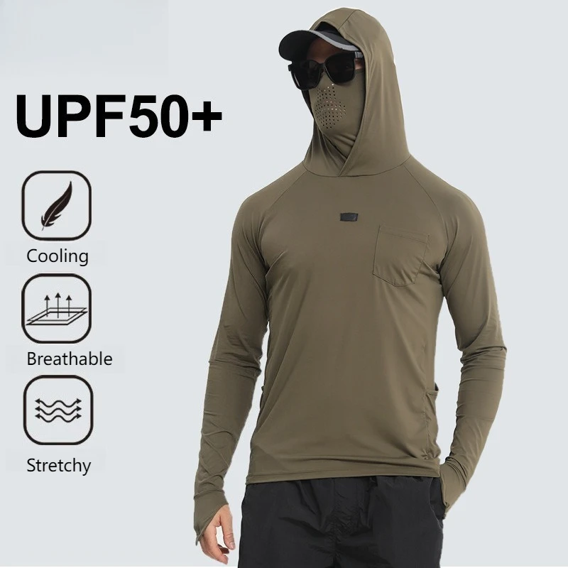 upf50-メンズフィッシングシャツ-速乾性-冷却効果-日焼け防止-フード付きマスク-長袖-ストレッチメッシュ-ラッシュガード-サーフィン-アウトドア用