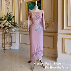 Luxury Evening Dress Long Sleeves Square Neck Heavy Beads Sequin Satin Party Dresses Ankle Length Formal Prom Gown Custom Size