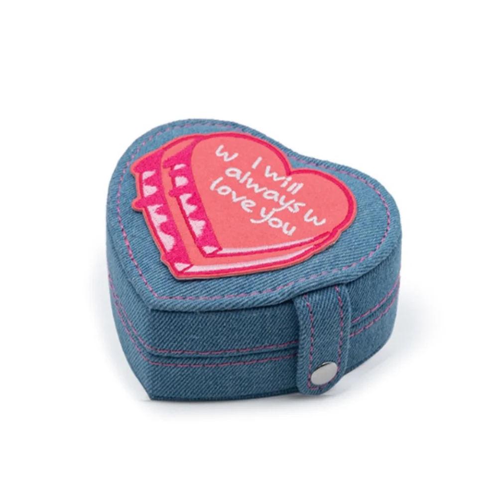 

Denim Heart Jewelry Packing Bag Mini Necklaces Bracelets Earring Storage Case Multi-function Organizer Rings Bearer Box Vacation
