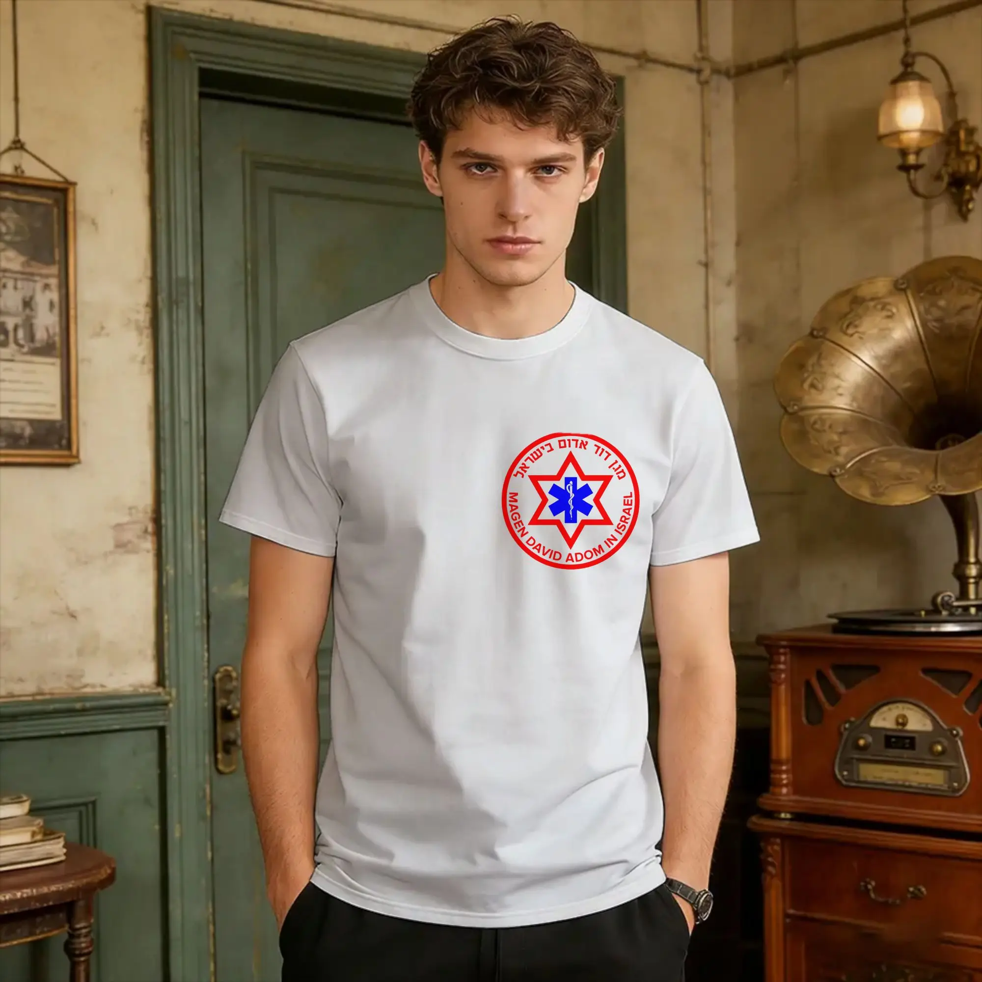 Men's MDA Magen David Adom T-Shirts  Cotton Top Tees Summer Y2K Basic Short-Sleeve T Shirt O Neck Harajuku Casual Tee Shirt