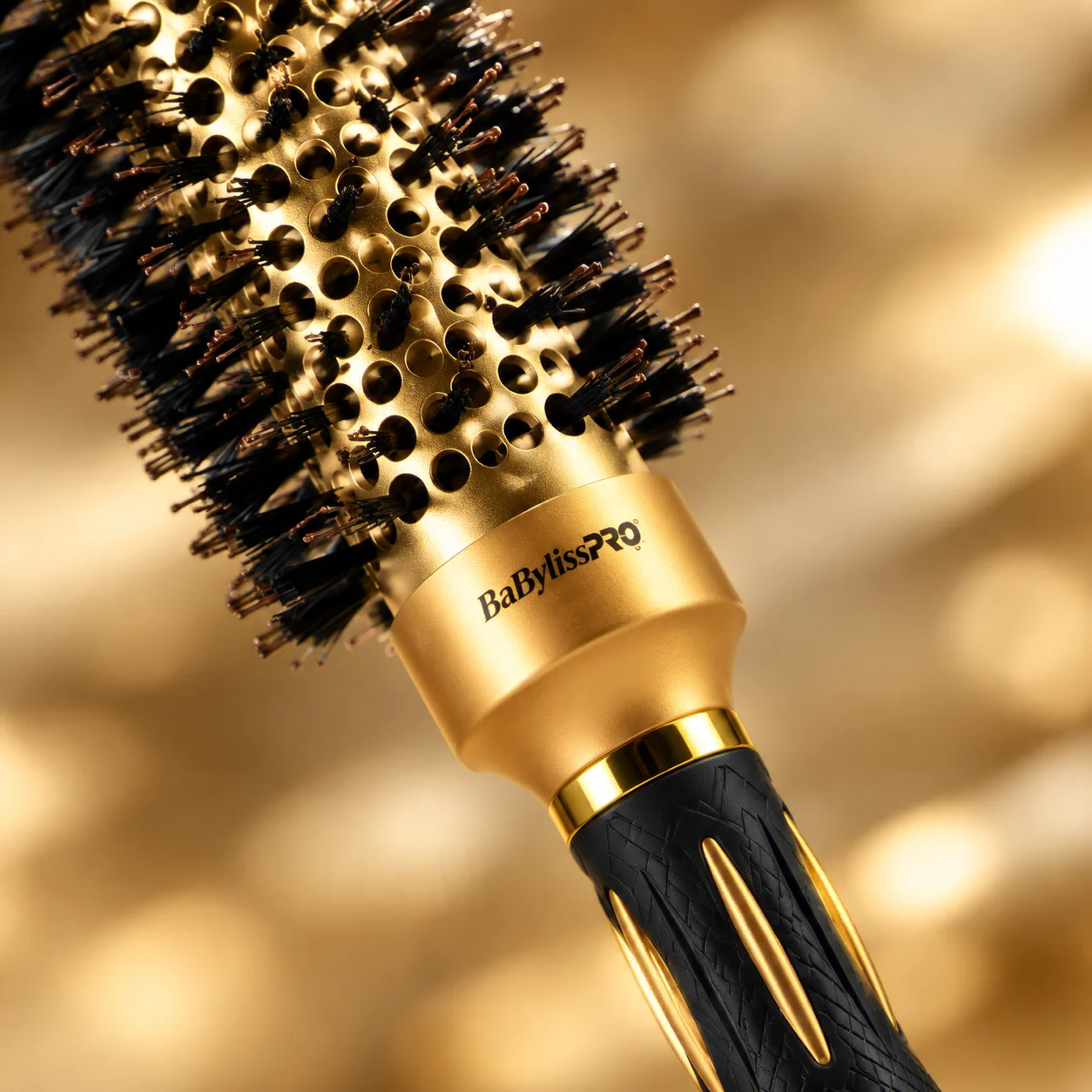 HTMCK Golden Aluminum Tube Curling Hair Brush, Thermal Conductive Round Hair Brush, Boar Bristle Hair Massager Comb