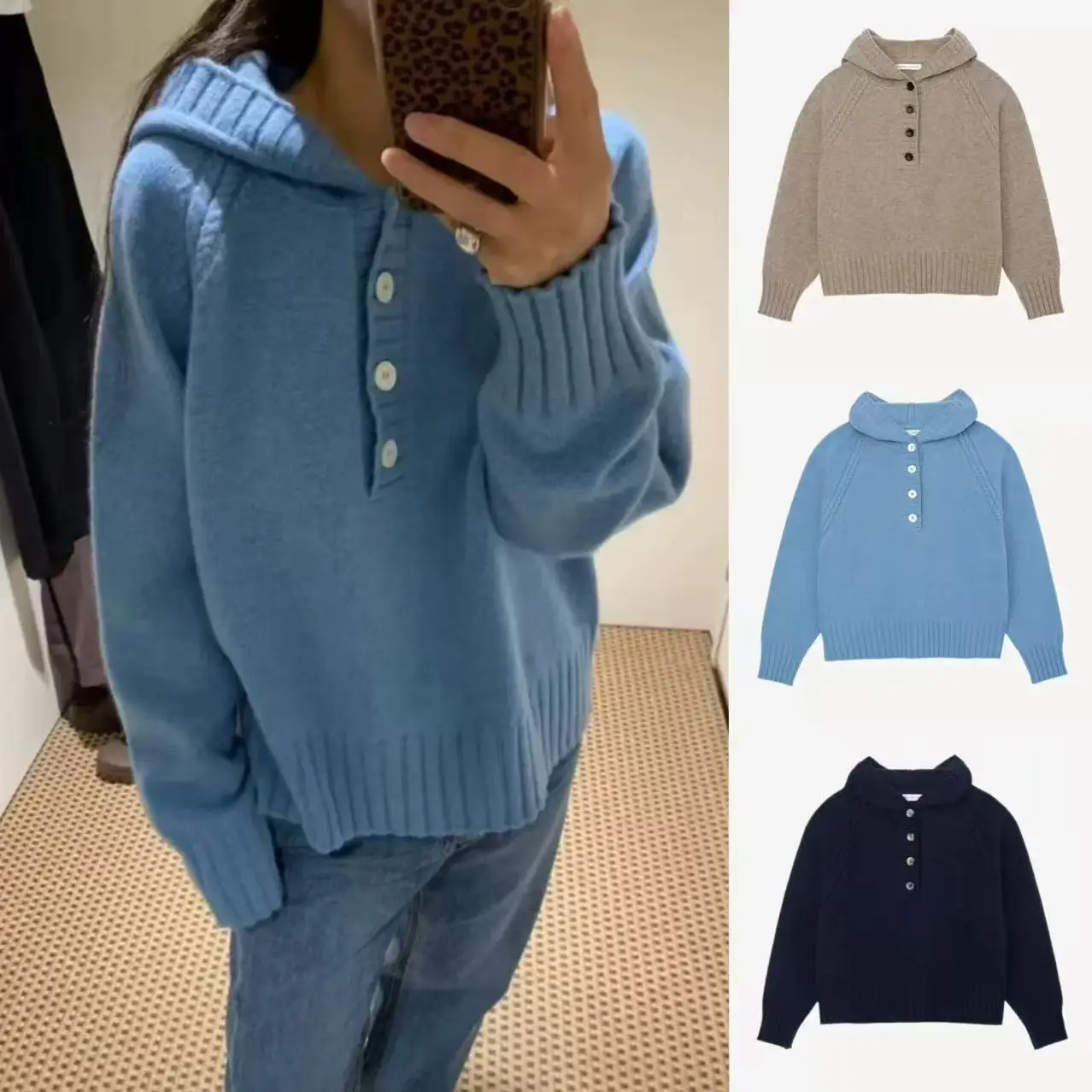 الرجعية Moondal مكافحة الشيخوخة هنري طوق فضفاض محبوك سترة لينة عارضة طويلة Sve أعلى للنساء الشتاء Faion