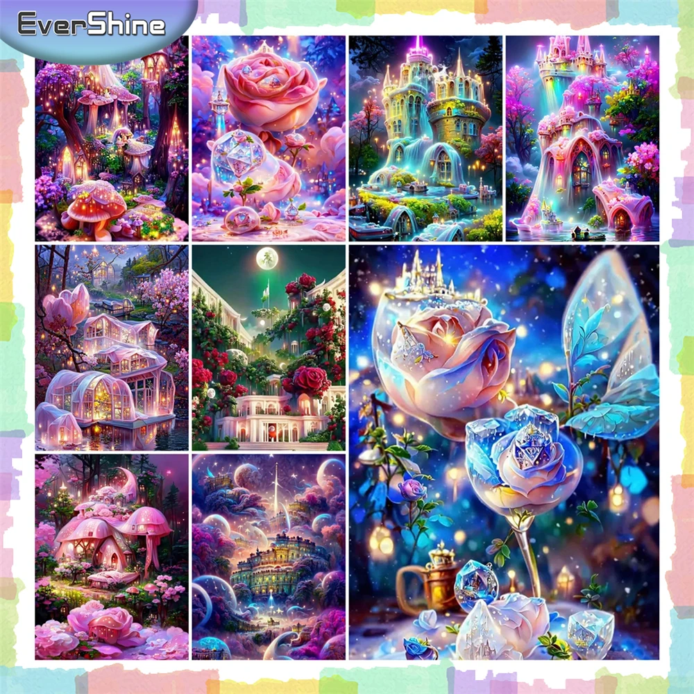 EverShine Neue Ankunft Diamant Mosaik Haus Schloss DIY Hobby Malerei Landschaft Kreuz Stich Stickerei Fantasie Wald Wand Dekor