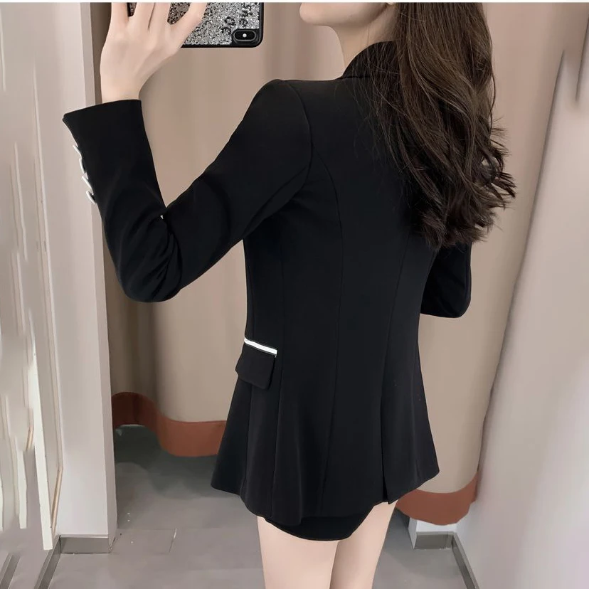 

Новый женский элегантный двубортный блейзер, повседневный черно-белый контрастный пиджак с отложным воротником, короткий костюмный жакет для офиса, формальная верхняя одежда для деловых женщин