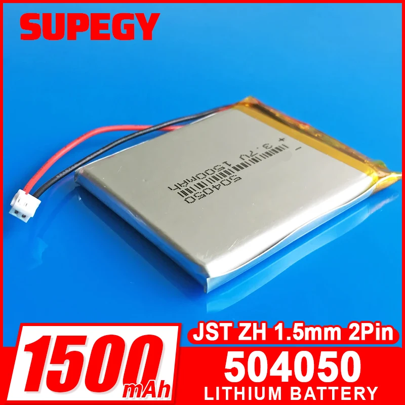 3.7V 1500mAh Lipo Lithium Polymer Rechargeable Battery 504050 + JST ZH 1.5mm 2pin For MP3 GPS DVD Bluetooth Camera Keyboard PSP