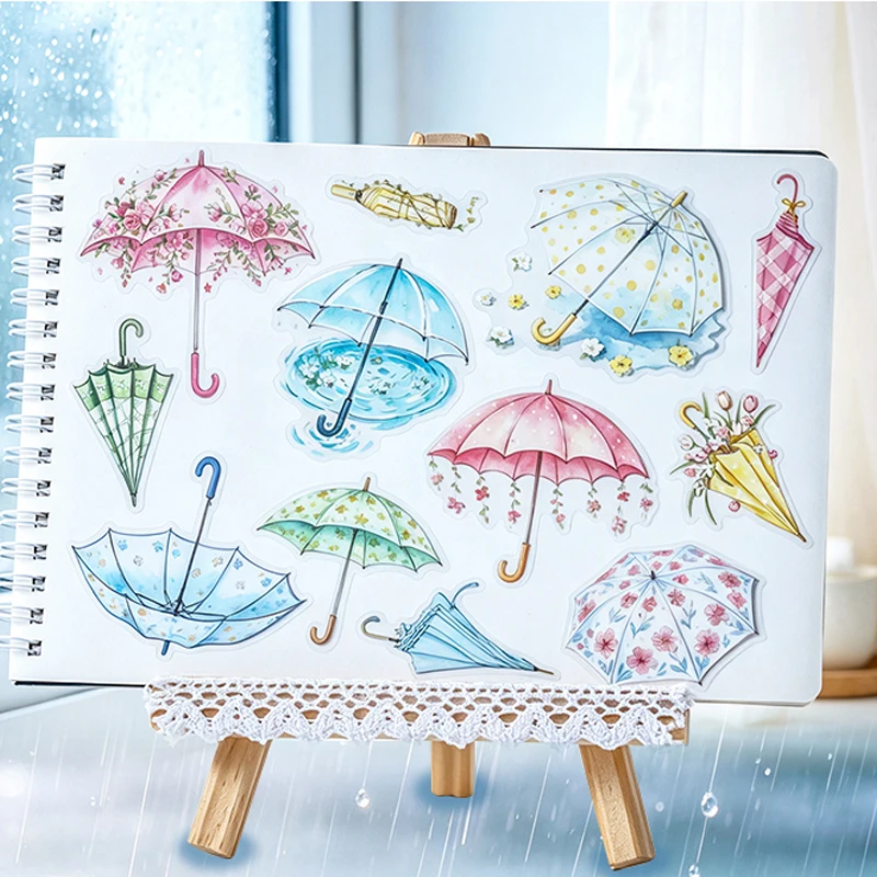 Spring Floral Umbrella Die-cut Stickers, Rainy Themed Journal Collage Supplies, Decorative Stickers for Cups, Greeting Cards