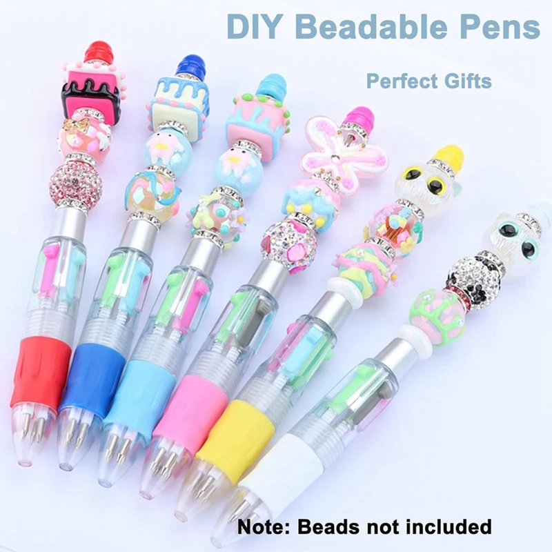 24Pcs Multi-Color Beaded Pens 4-In-1 Colorful Beaded Pens Retractable Ballpoint Pens DIY Making Kit For Office Easy Install