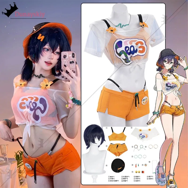 25COSZenless منطقة صفر حسناء تأثيري حلي zzz حسناء ملابس السباحة الصيف الزي قبعة السراويل بيكيني الفتيات تمويه للنساء الكبار x