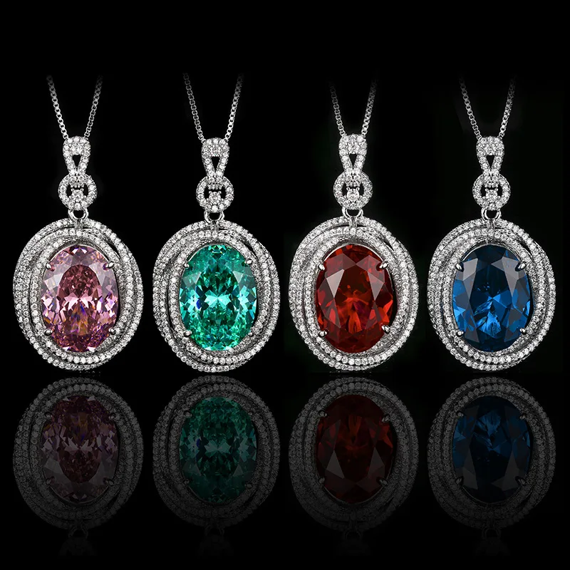 Luxury Simulated Ruby Emerald Sapphire Pendant Necklaces for Women Upscale Wedding Engagement Anniversary Fashion Jewelry Gift