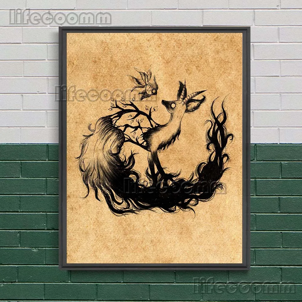 Spooky Weeping Mushroom And Black Cat Vintage Wall Art Canvas Painting Fantasy Creature Poster And Print Home Decor Unframed