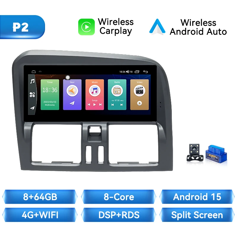 Android 15 Autoradio Voor Volvo XC60 2008-2017 HD Touchscreen GPS Navigatie Draadloze Carplay Multimedia Speler Plug & Play