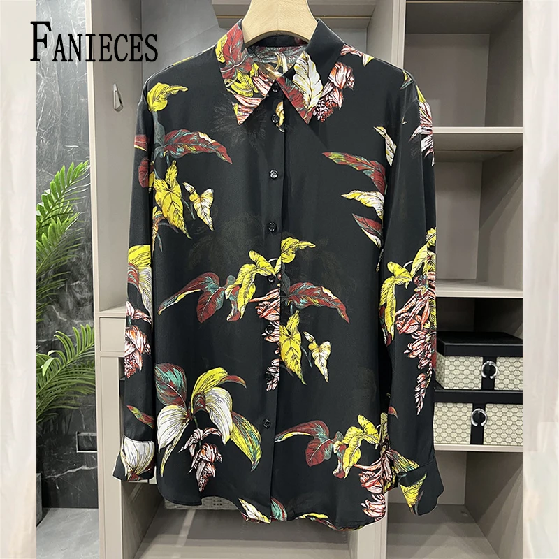 

FANIECES camisa blusas de mujer High Luxury Women Shirts Spring Long Sleeve Vintage Print Designer Office Shirt Brand Shirt Mark