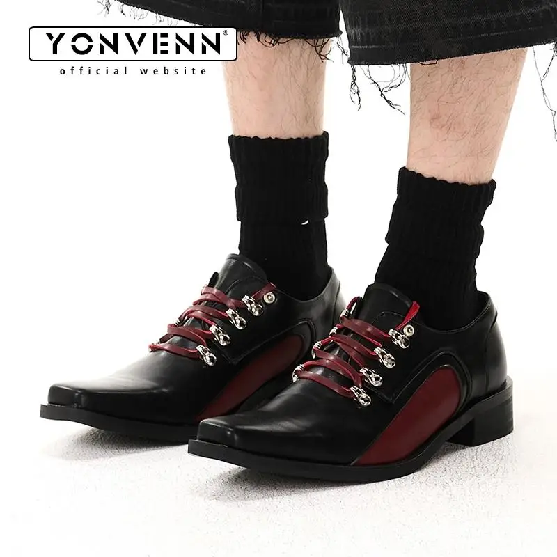 Dark style detachable upper derby shoes for men and women with a niche design casual leather shoes with square toe wizard boots