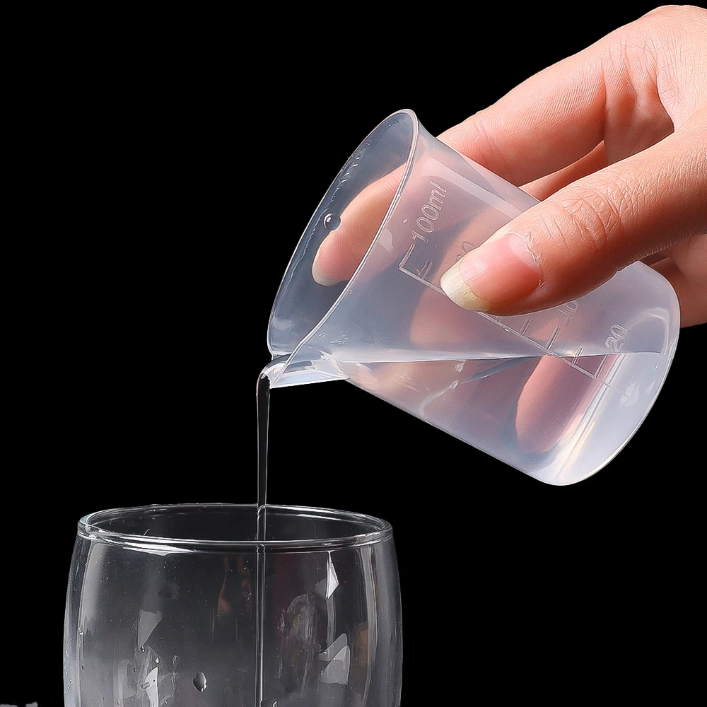 50/1Pcs Lab Beaker Plastic Test Measuring Scale Cup Transparent Graduated Mug Liquid Volumetric Container Kitchen Tools 100ML