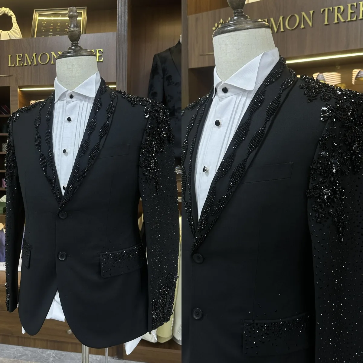 Appliques Vintage Men Jacket For Wedding Shawl Lapel Single Breasted Blazer Business Party Prom Custom Made Only Coat