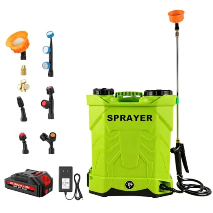 

Аккумуляторный ранцевый опрыскиватель 5,3 галлона, 100 PSI, электрический садовый опрыскиватель с телескопической штангой, 8 насадок, аккумулятор 21В 2,6Ач