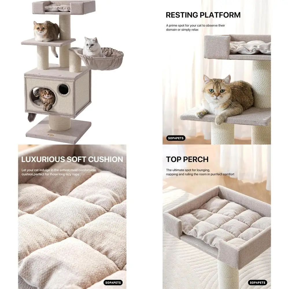 Torre moderna e resistente para gatos grandes internos com mais de 20 libras e postes de sisal