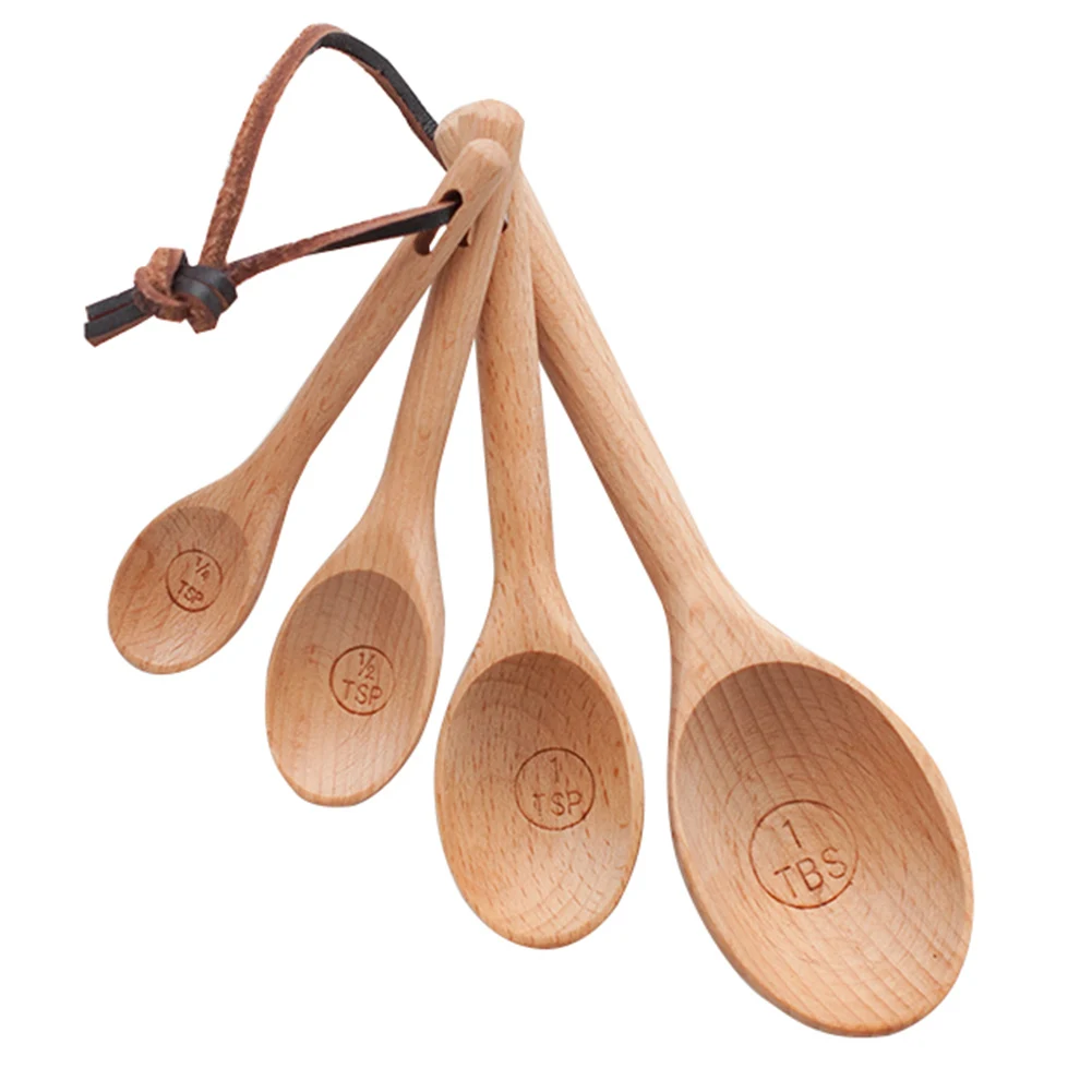 4 Pcs Beech Wood Spice Measuring Tool Spoons Coffee Salt Cooking  kitchen Tools kitchen Beech Wood Spice Coffee Salt