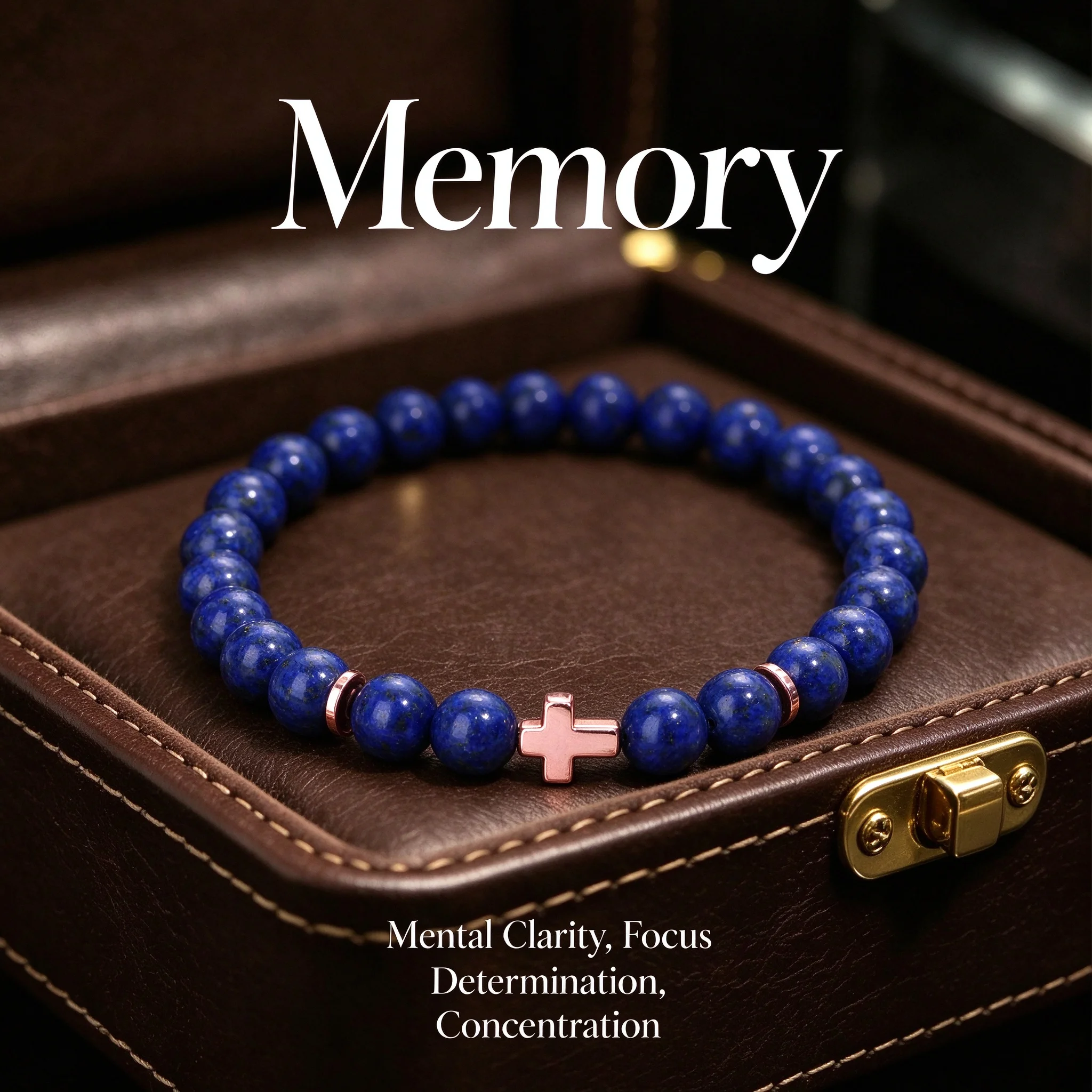 1pc Natural lapis lazuli bracelet, gold cross bracelet, symbolizing wisdom and memory crystal bracelet, unisex jewelry gift