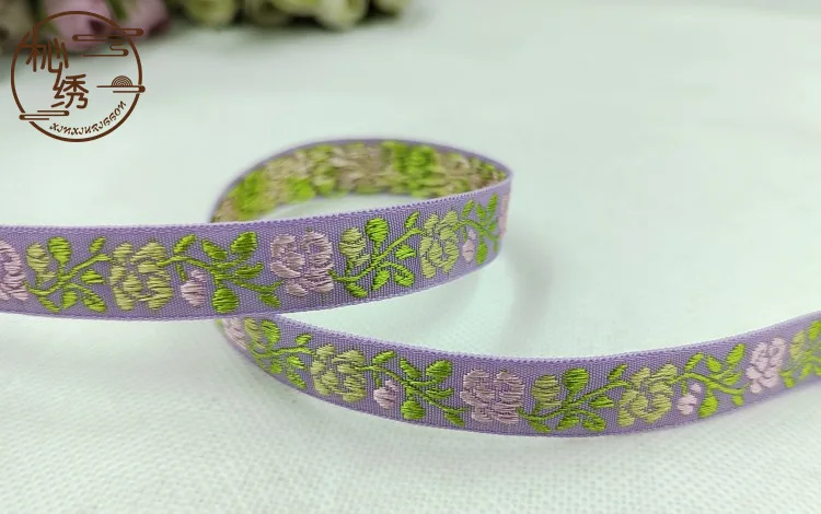 5yards Shiny Glitter Flower National Embroidered Jacquard Ribbon Handmade DIY Hairpin Ornaments