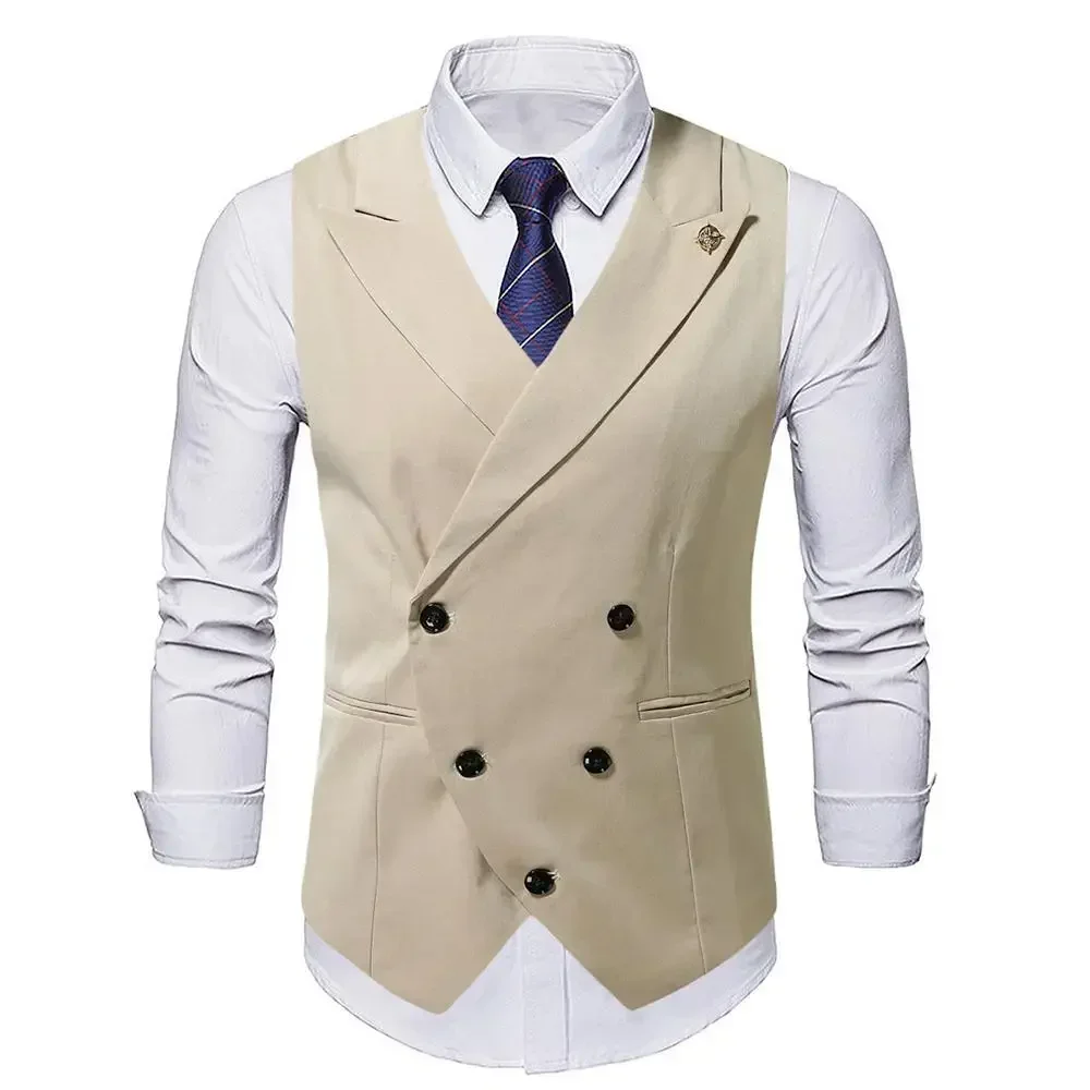 Spring Autumn New Fashion Men's Trendy V-neck Business England Suit Vest Coat Korean Slim Wedding Waistcoat Male Men's  Tops