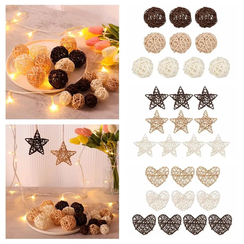 كرة راتان على شكل نجوم على شكل قلب لتزيين المنزل ، قهوة بيضاء خشبية ، إكسسوارات تصنعها بنفسك ، زينة شجرة الكريسماس ، لوازم حفلات الزفاف ، 10: #2
