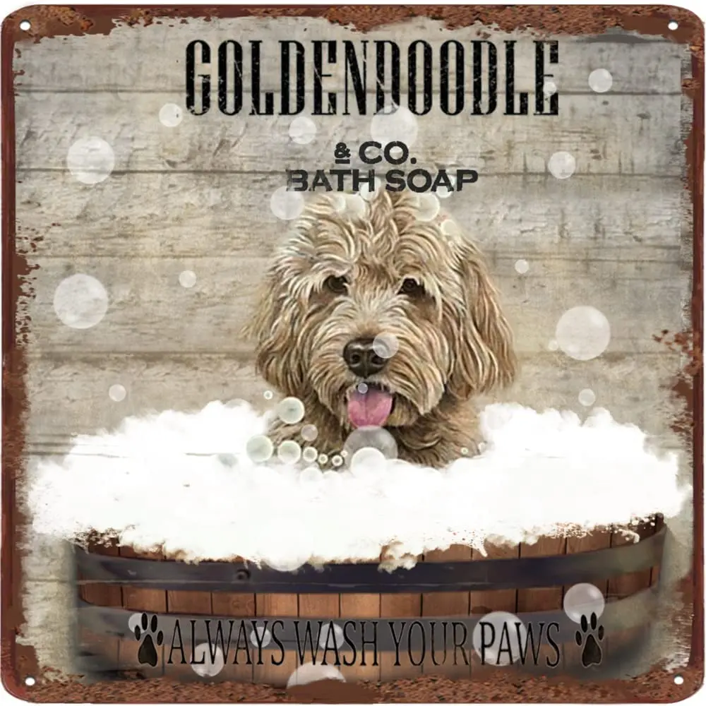 Vintage Bath Soap Goldendoodle Metal Sign Great Gift for Dog Lover Wall Art Decoration Metal Plaque Poster Bathroom Wall