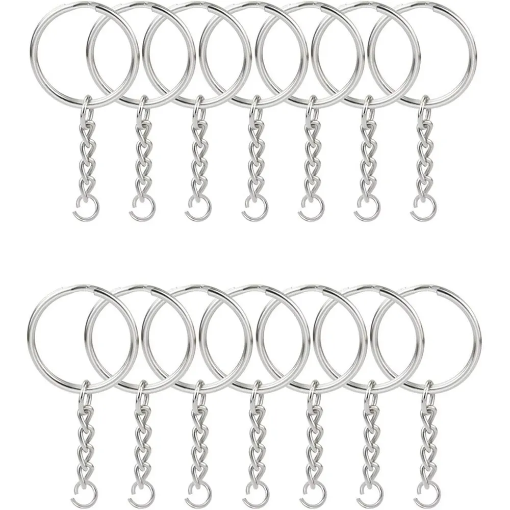 30PCS Split Key Ring with Chain 1 Inch and Jump Rings Silver Color Metal Parts with Open Jump Ring and Connector DIY Jewelry