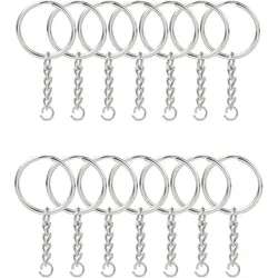 30PCS Split Key Ring with Chain 1 Inch and Jump Rings Silver Color Metal Parts with Open Jump Ring and Connector DIY Jewelry