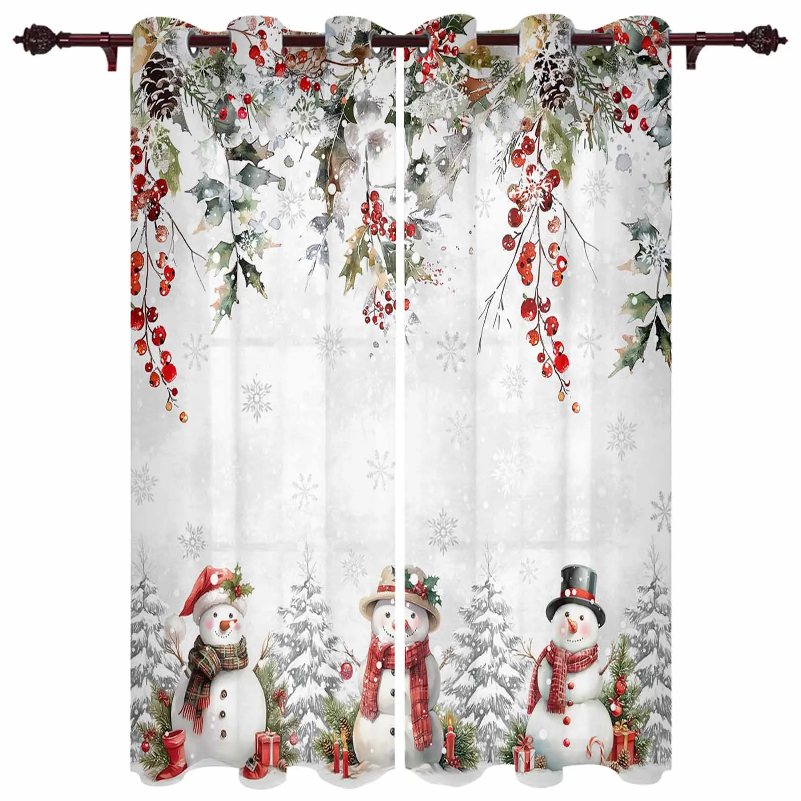 

Christmas Berry Snowman Windows Curtains Living Room Luxury Decor Christmas Curtains Bedroom Kitchen Window Drapes