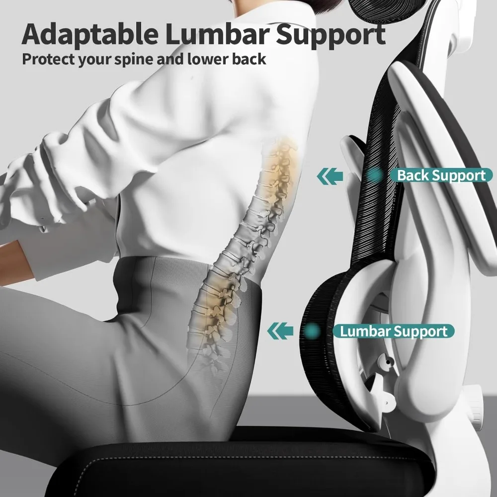 كرسي مكتب شبكي مريح عالي الظهر بسعة 330 رطل وعجلات للمكتب المنزلي والألعاب المريح #5